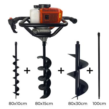 Imagem de Perfurador De Solo Gasolina 52cc 2,5HP com 3 Brocas + Extensão 1m Carbon Fak