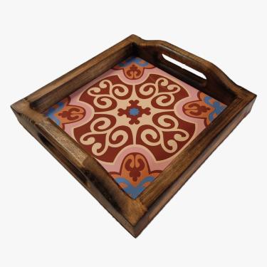 Imagem de Bandeja Café Da Manhã Madeira Maciça Com Azulejo Azulejo G4