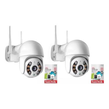 Imagem de Kit 2 Câmera De Segurança Wifi Lâmpada Espiã Inteligente Com Visão Noturna e Sensor Presença Externa Branco - Com Cartão De Memória 64GB (1)