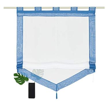 Imagem de SIMPVALE - Persiana romana para cozinha banheiro varanda - cortina de janela de voile transparente levantável com decoração de borla, azul, 45 x 140 cm