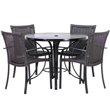 Imagem de 4 Cadeiras E Mesa Tampo 1,00m Alumínio Varanda Piscina Tabaco