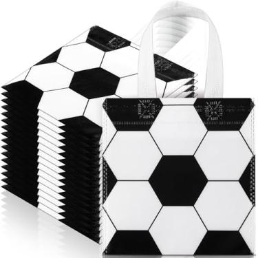 Imagem de Sweetude 12 peças de sacos de presente de festa de futebol com tema esportivo, sacos de guloseimas de 19 x 19 cm, bolsas de futebol não tecidas com alças para lembrancinhas de festa esportiva, artigos