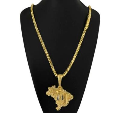 Imagem de Cordão Peruano 8Mm + Pingente Santa Brasil - Banhado A Ouro - Tojoia18