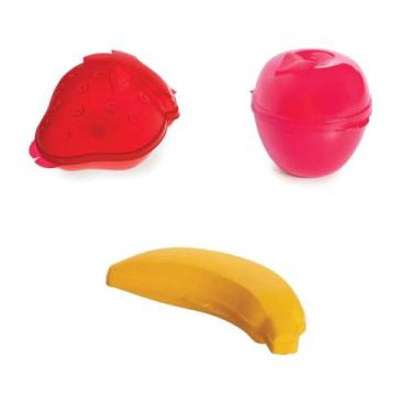 Imagem de Porta Metade Frutas Banana Morango Maçã Plasutil, Kit 3