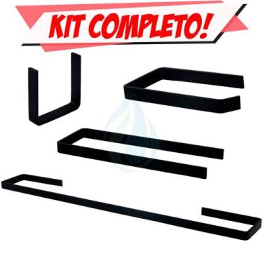 Imagem de Kit Acessórios Para Banheiro Quadrado Metal 4 Peças Completo  PRETO FO