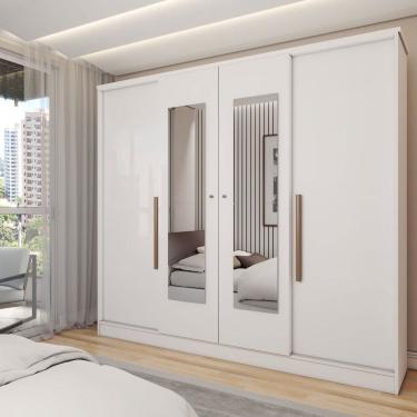 Imagem de Guarda-Roupa Solteiro Adam 4 Portas 2 Gavetas com Espelho Branco  - Panorama Móveis