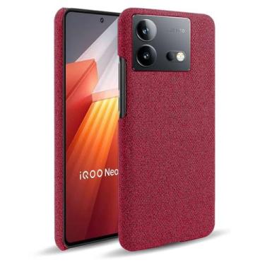 Imagem de Capa para vivo iQOO Neo 8,Capa desenhada em lona,Case Protetora Ultrafina com Empunhadura Macia,Design em Tecido Antichoque e Antiarranhões-Red