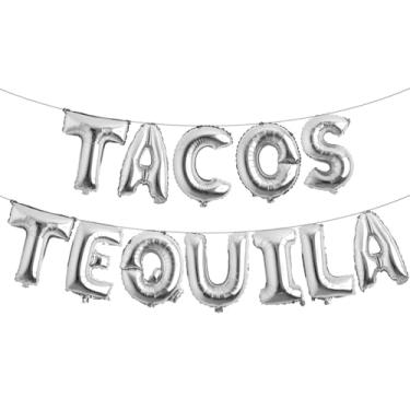 Imagem de Balão de tacos e tequila, faixa de taco multicolorida para festa de taco mexicana/terças-feiras de tacos/festa de tequila/festa/decorações de aniversário (TACOS TEQUILA prata)