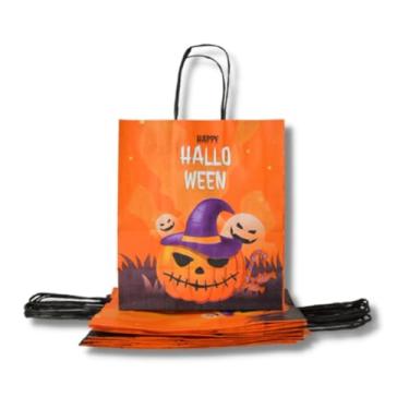 Imagem de Sacola Halloween Happy Kit 30 Unidades – Papel Temático Lembrancinha Festa Infantil – 17,5x8,5x21,5cm – Embalagem Presente Halloween