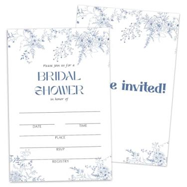 Imagem de Convites de chá de panela, convites florais azuis para novos casais do Sr. e da Sra. Convites de chá de casamento com 25 preenchedores com envelopes, decorações de lembrancinhas de festa de casamento