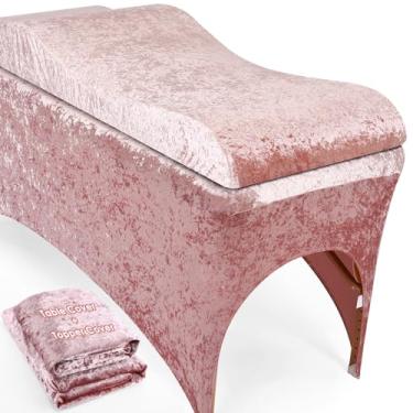 Imagem de Conjunto de cobertura de cama com cílios curvilíneos de veludo esmagado e capa de mesa de massagem, 2 peças luxuosas capas protetoras laváveis na máquina, adequado para camas de extensão de cílios