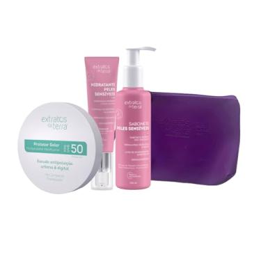 Imagem de Kit Pele Sensível & Matificante – Hidratante Calmante, Sabonete Suave, Pó FPS 50 e Necessaire