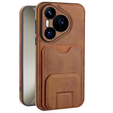 Imagem de LTLMYDAM Capa de couro para Huawei Pura 70 Ultra/70 Pro/70 Pro+/70, estilo empresarial, compartimentos traseiros para cartões, capa fina, proteção de lente ultrafina, marrom, 70 Pro+