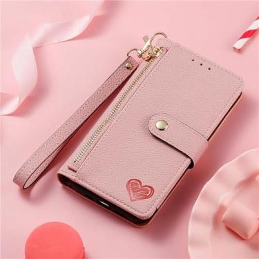 Imagem de HJZSZX Para Samsung M54 Capa de telefone com zíper e cordão Capa de couro (para Samsung M54/rosa)