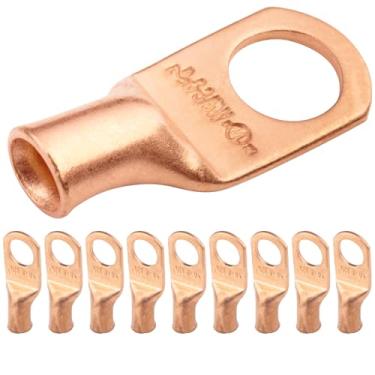 Imagem de Selterm 6 AWG 3/8" (10 peças). Enroladores de fio resistentes UL, extremidades de cabo de bateria, ilhós de cobre nu, conectores de terminal de anel tubular [B25]
