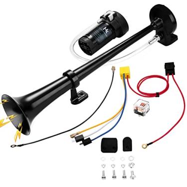 Imagem de HK Kit de buzina de trem de ar de 12V 150db com compressor buzina de ar de trompete única, potente para caminhões, carros, barcos, SUV, trem (preto)