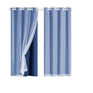 Imagem de Cortina Veda Luz Blackout Blecaute PVC Com Tecido Voil Para Janela e Porta(Marinho-200x140)