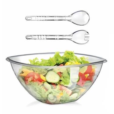 Imagem de Conjunto Saladeira Transparente Grande Com Talheres Para Servir Salada