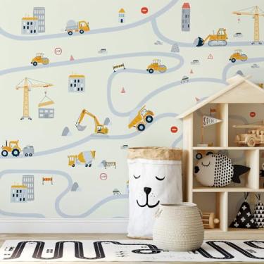 Imagem de Papel de Parede Carrinhos Menino Construção na Cidade 9m²