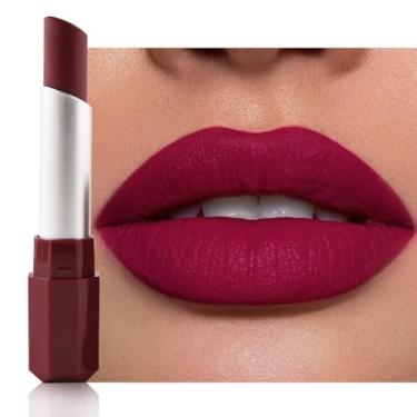Imagem de HHLTOH Batom Metálico Vermelho Escuro Fosco Para Mulheres - Lápis De Cera Lábios E Pintura Facial Em Bastão, Intenso, Longa Duração, À Prova D'Água, Fácil Aplicar, Brilho Cobertura Total, Maquiagem