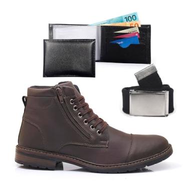Imagem de Bota Masculina Com Carteira E Cinto Épico Coturno Moderno Com Ziper Casual Dia A Dia Confortavel