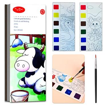 Imagem de JUNQIU Livros de colorir em aquarela para crianças de 4 a 8 anos, livro de pintura em aquarela de bolso para crianças, kit de artes e artesanato para cesta de Páscoa para meninas e meninos