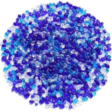 Imagem de QYGL Pedras de vidro marinho - pedras preciosas azuis mistas de vidro transparente - perfeitas para pedras de aquário, cascalho de aquário, enchimentos de vasos, artesanato DIY e decoração de casa