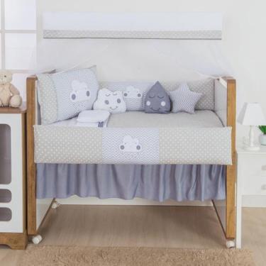 Imagem de Kit Protetor Berço completo Lateral 12 Peças Nuvem cinza - Geral