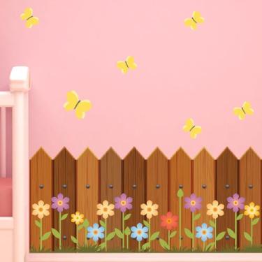 Imagem de Adesivo de Parede Infantil Cerca de Madeira e Flores - Quartinhos