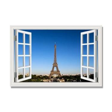 Imagem de NHLDZYH Janela de arte de parede com impressão em tela. Vista de janela falsa. Impressão de imagem natural em tela. Arte de cenário para decoração de sala de estar. (Vista da Torre Eiffel de Paris 02