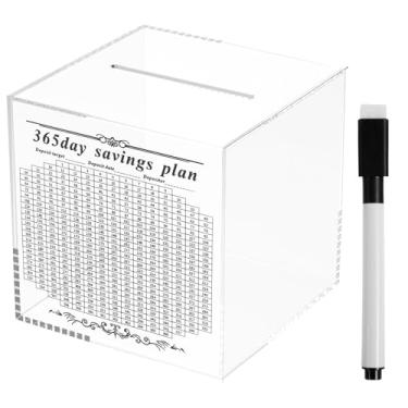 Imagem de Cofrinho de acrílico transparente para economizar dinheiro para abrir dinheiro e trocar, caixa de dinheiro de 365 dias para adultos, crianças e adolescentes.