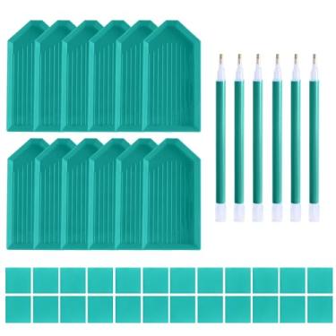 Imagem de LYMUSUMI 42 peças de ferramentas de pintura de diamante 5D e kits de acessórios com 12 bandejas de pintura de arte de diamante, 24 peças de argila de cola, 6 canetas de pintura de arte de diamante