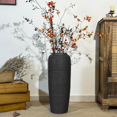 Imagem de Vaso preto de cerâmica rústico grande, 40 cm de altura, decoração de casa de fazenda, vasos de flores vintage para decoração de mesa de entrada, sala de estar, mesa de entrada, vasos de terracota
