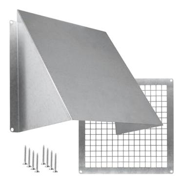 Imagem de Capa de ventilação para secadora externa com tela de 20 x 20 cm - Capa de chuva de parede de metal com proteção de pássaros - Exaustor de ventilação de aço galvanizado com grade - Grade de exaustão à
