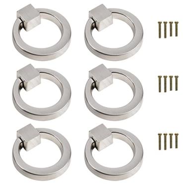 Imagem de Maçaneta de anel de simplicidade moderna da Mike Home, puxador de liga de zinco, puxador de gaveta com orifício único, puxadores de caixa de joias, alça de mesa para vestir 6 peças, Wire Drawing