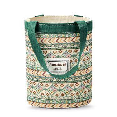 Imagem de HSOOVZN Bolsa feminina, bolsa pequena de juta casual, bolsa de mão bordada personalizada, sacolas de compras reutilizáveis (verde)