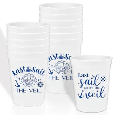 Imagem de 12 peças de copos de plástico Last Sail Before The Veil, 473 ml, copo náutico de despedida de solteira, chá de panela, náutico, marinheiro, cruzeiro, viagem, despedida de solteira, chá de noiva