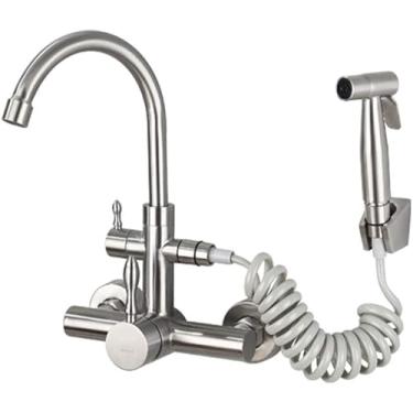 Imagem de Torneira De Cozinha Montada Na Parede Oculta 304 Aço Inoxidável Torneira Monocomando Tanque De água Fria Quente Spray Para Lavanderia Piscina Cozinha, A
