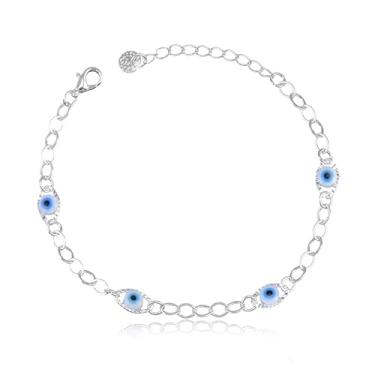 Imagem de Pulseira com Elos 1x1 e Olhos Gregos Diamantados (18cm)