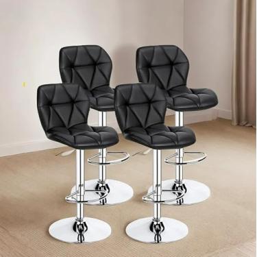 Imagem de Banqueta Alta Ajustável com Encosto, Estofado em Couro Sintético Preto Bancada Giratória Duoffice DU75 Domus (4, Cromado)