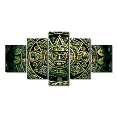 Imagem de Imagens de calendário asteca para sala de estar pinturas da civilização indiana do México para decorações de parede cor bronze pôster emoldurado e impressões arte moderna pendurar na parede pronto