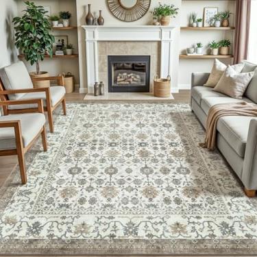 Imagem de DEXI Tapete antiderrapante lavável 10 x 15 cm, tapetes internos finos e macios para quarto, sala de estar, sala de jantar, tapete de camada baixa, fácil de limpar, bege claro