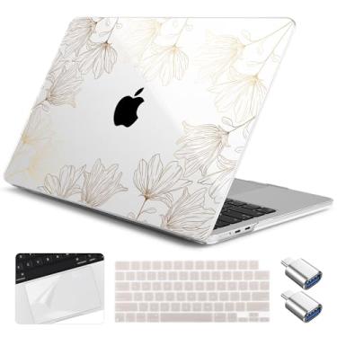 Imagem de Yebiseven Capa para MacBook Air 13,6 polegadas M4/M3/M2 2025 2024 2023 2022 lançado A3240/A3113/A2681, capa rígida para laptop com capa de teclado e protetor de trackpad e 2 adaptadores OTG, flores