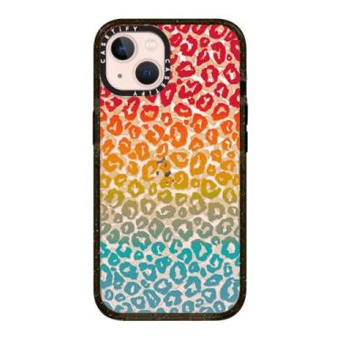 Imagem de CASETiFY Impact capa para iPhone 13 [fina/2,5 m. 4X Proteção contra quedas de nível militar/compatível com carregamento sem fio] - Cheeky Cheetah Vibrant Rainbow - preto transparente
