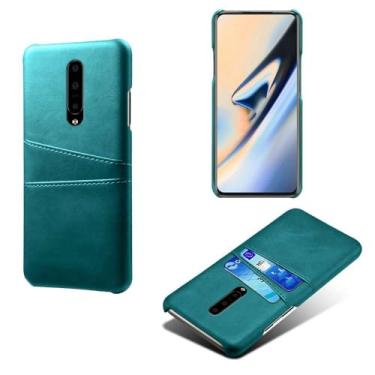 Imagem de Capas Compatível com Oneplus 7 PRO,Caso de couro PU-Tampa de telefone a prova de choque com 2 slots de cartão,Proteção anti-impressão digital e anti-gota-Green