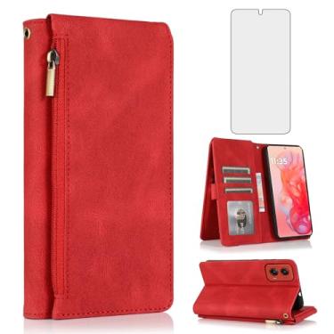 Imagem de Asuwish Compatível com Motorola Moto G Stylus 5G 2024 capa carteira protetora de tela de vidro temperado e zíper retrô capa flip de couro suporte para cartão acessórios para celular G5 feminino