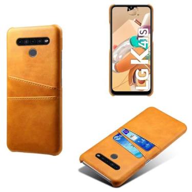 Imagem de Capas Compatível com LG K41s,Caso de couro PU-Tampa de telefone a prova de choque com 2 slots de cartão,Proteção anti-impressão digital e anti-gota-Yellow