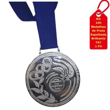Imagem de Kit C/100 Medalhas de Prata Honra Ao Mérito Espelhada Brilhante 767 Co
