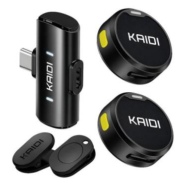 Imagem de Microfone Lapela Redondo Imã Sem Fio Preto Duplo Anti Ruído tipo c - N