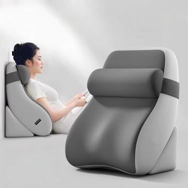 Imagem de XiaMenzcx Almofada de leitura ajustável, suporte de cintura, adequada para ler e assistir TV na cama, adolescentes e adultos, com fronha lavável (cinza).